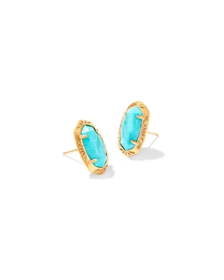 Ellie Vintage Gold Etch Frame Stud Earrings in Variegated Turquoise Magnesite