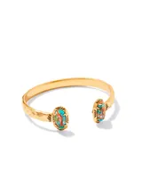 Elton Vintage Gold Etch Frame Cuff Bracelet in Bronze Veined Turquoise Magnesite Red Oyster