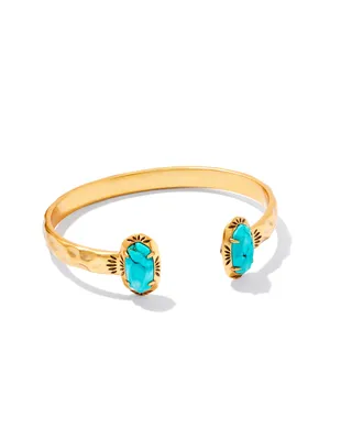 Elton Vintage Gold Etch Frame Cuff Bracelet in Variegated Turquoise Magnesite