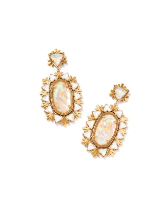 Havana Vintage Gold Statement Earrings in Iridescent Abalone