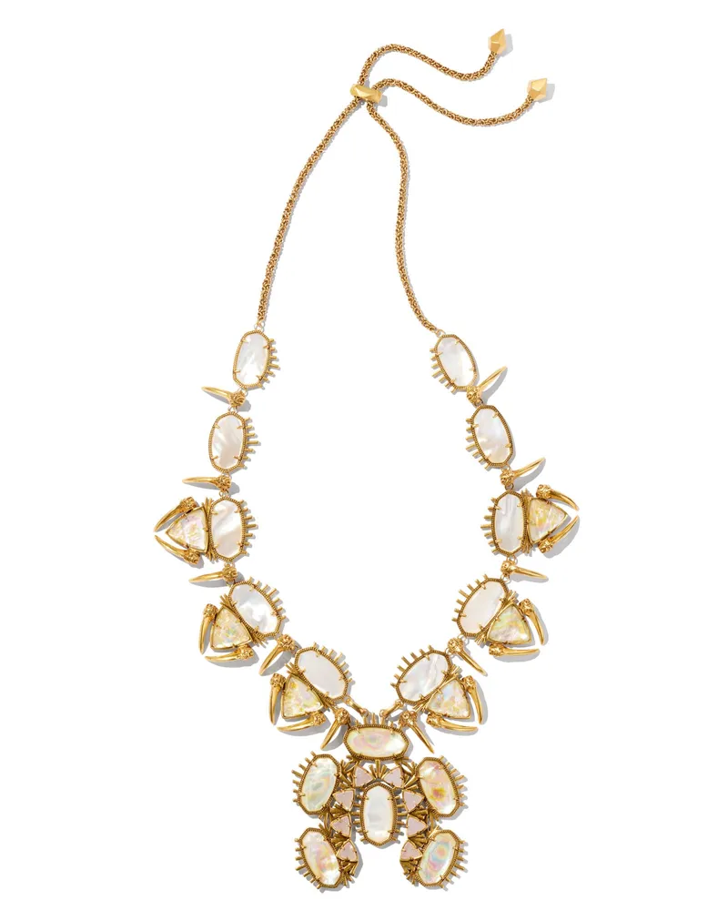 Odessa Vintage Gold Statement Necklace in Iridescent Abalone