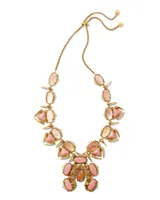 Odessa Vintage Gold Statement Necklace in Blush Pink Quartzite