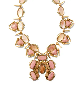 Odessa Vintage Gold Statement Necklace in Blush Pink Quartzite