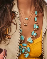 Elisa Vintage Gold Etch Frame Short Pendant Necklace in Variegated Turquoise Magnesite