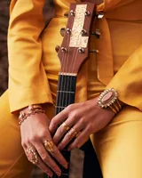 Elton Vintage Gold Etch Frame Cuff Bracelet in Blush Pink Quartzite
