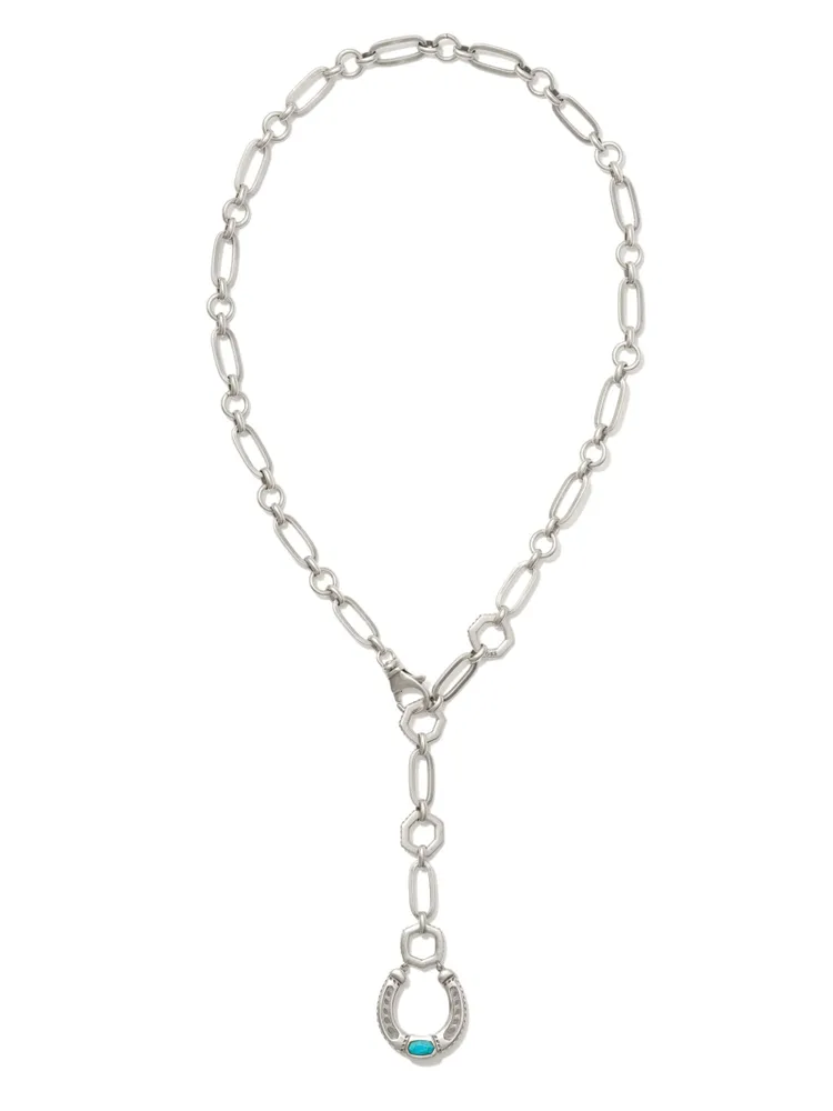 Noble Vintage Silver Horseshoe Y Necklace in Variegated Dark Teal Magnesite