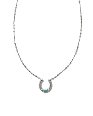 Noble Vintage Silver Horseshoe Pendant Necklace in Variegated Dark Teal Magnesite