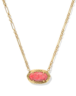 Elisa Vintage Gold Etch Frame Short Pendant Necklace Bronze Veined Red Magnesite