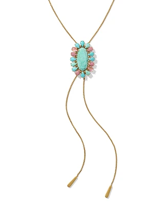 Flynn Vintage Gold Bolo Necklace in Teal Pink Mix