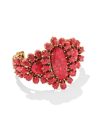 Flynn Vintage Gold Statement Cuff Bracelet Bronze Veined Red Magnesite