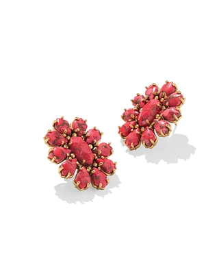 Flynn Vintage Gold Stud Earrings in Bronze Veined Red Magnesite