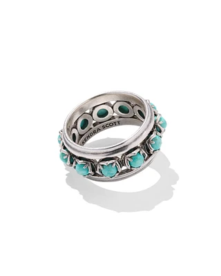 Ida Vintage Silver Band Ring Sea Green Chrysocolla