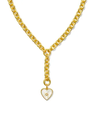 Adalynn 18k Gold Vermeil Heart Y Necklace in Ivory Mother-of-Pearl