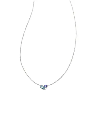 Toi et Moi 14k White Gold Pendant Necklace in Blue Topaz and Tanzanite