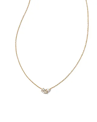 Toi et Moi 14k Yellow Gold Pendant Necklace in White Sapphire and White Pearl