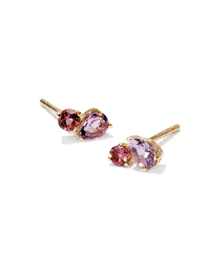 Toi et Moi 14k Yellow Gold Stud Earrings in Light Pink Sapphire and Pink Tourmaline