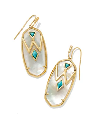 Wrangler® x Yellow Rose by Kendra Scott Elle Vintage Gold Drop Earrings in Ivory Mother of Pearl with Variegated Turquoise
