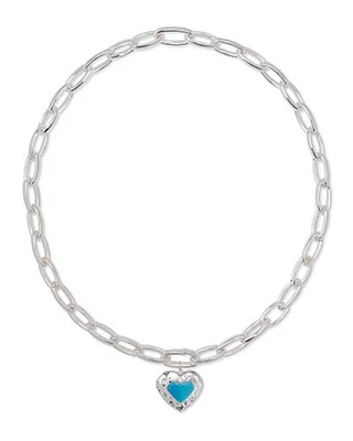 Angie Heart Sterling Silver Locket Statement Necklace in Turquoise