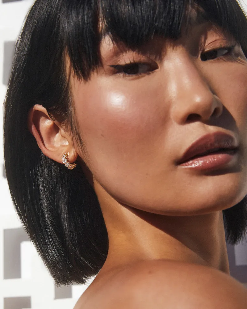Cailin Gold Crystal Huggie Earrings in Crystal