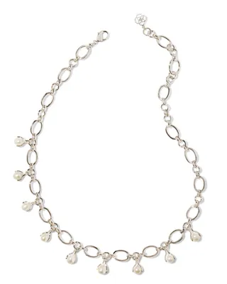 Ashton Silver Pearl Chain Necklace in White Pearl