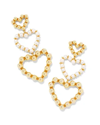 Ashton Gold Pearl Heart Statement Earrings in White Pearl