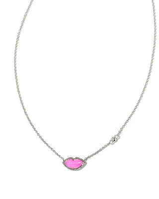 Lips Silver Pendant Necklace in Hot Pink Mother-of-Pearl