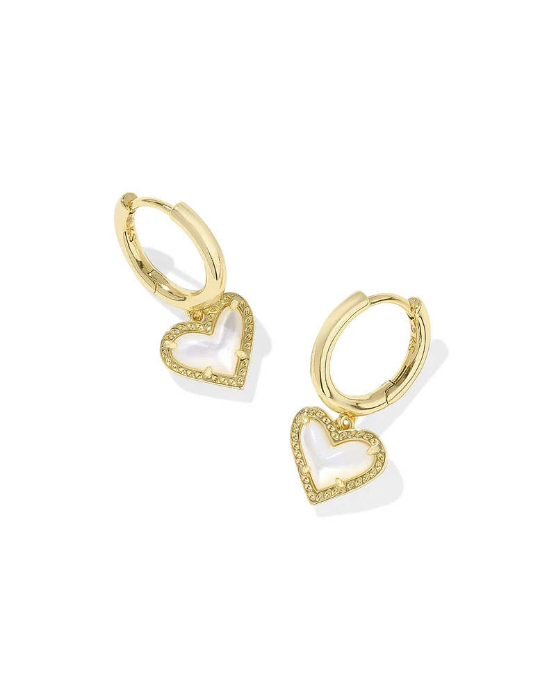 Ari Heart Gold Huggie Earrings Ivory Mother-of-Pearl
