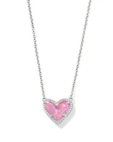 Ari Heart Silver Pendant Necklace Pink Iridescent Glitter Glass