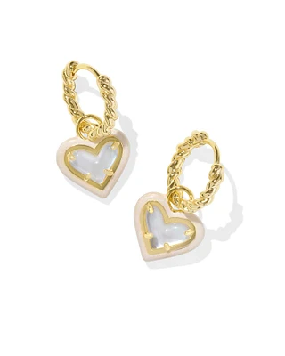 Ari Heart Gold Enamel Frame Huggie Earrings Pink Iridescent Glitter Glass