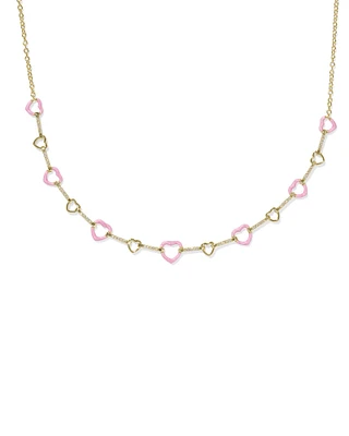 Haisley Heart Gold Strand Necklace in Pink Pearlescent Enamel