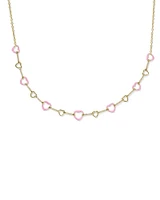 Haisley Heart Gold Strand Necklace in Pink Pearlescent Enamel