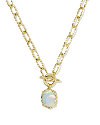 Daphne Convertible Gold Link and Chain Necklace Coral Pink Mother-of-Pearl