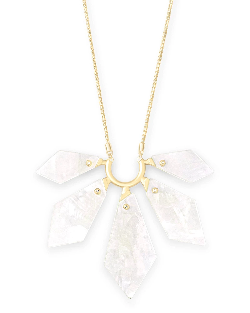 Mari Gold Long Pendant Necklace in Ivory Mother-of-Pearl