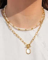 Daphne Convertible Gold Link and Chain Necklace Light Pink Iridescent Abalone