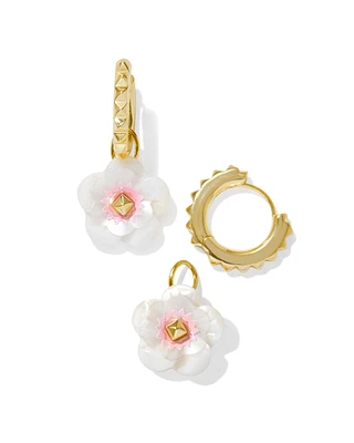 Deliah Convertible Gold Huggie Earrings in Iridescent Pink White Mix