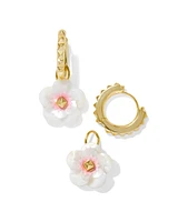 Deliah Convertible Gold Huggie Earrings Iridescent Pink White Mix