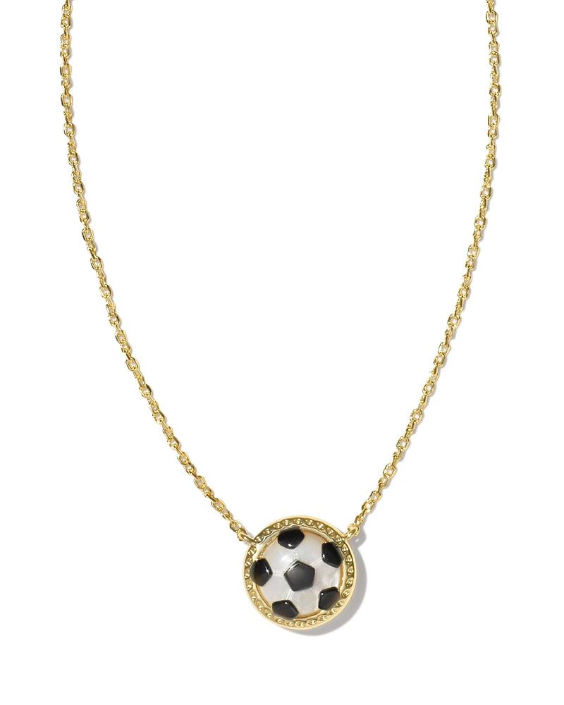 Soccer Silver Short Pendant Necklace Ivory Mother-of-Pearl