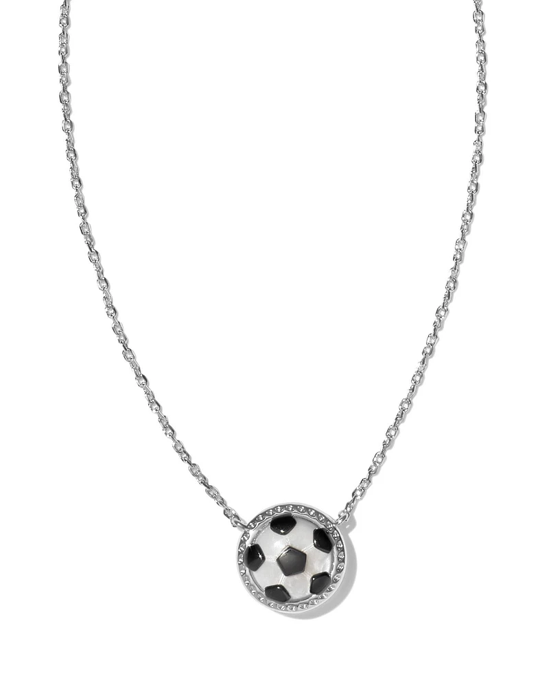 Soccer Silver Short Pendant Necklace in Ivory Mother-of-Pearl