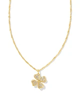 Clover Gold Crystal Short Pendant Necklace in White CZ