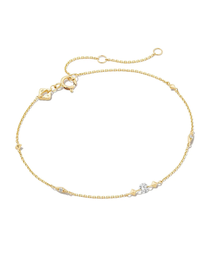 Floating Lab Grown White Diamond Delicate Chain Bracelet in 14k Yellow Gold