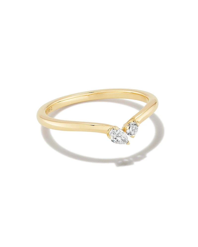 Lab Grown White Diamond Toi et Moi Band Ring 14k Yellow Gold