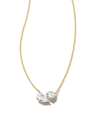 Lab Grown White Diamond Toi et Moi Small Pendant Necklace 14k Yellow Gold