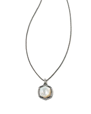 Davis Oxidized Sterling Silver Etch Frame Short Pendant Necklace in Ivory Mother-of-Pearl