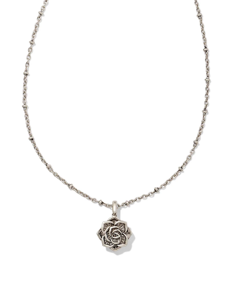 Ansel Rose Short Pendant Necklace in Vintage Silver