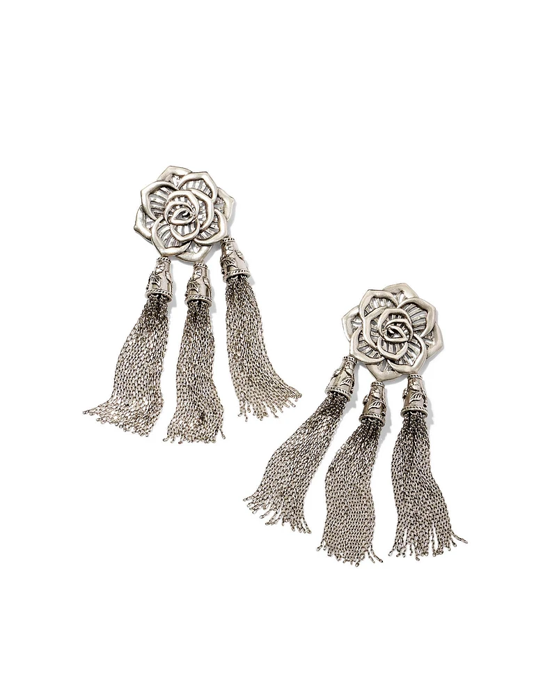 Ansel Rose Statement Earrings in Vintage Silver