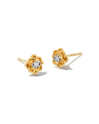 Ansel Rose 14k Yellow Gold Stud Earrings in White Diamond