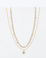 Dira Gold Crystal Necklace Layering Set of 2 in White Crystal