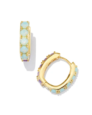 Chandler Gold Huggie Earrings in Green Lilac Mix