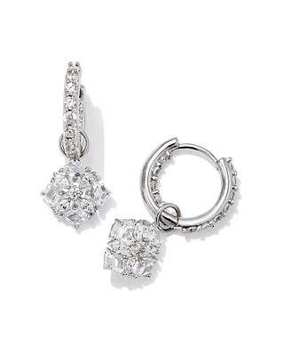 Dira Convertible Silver Crystal Huggie Earrings in White Crystal