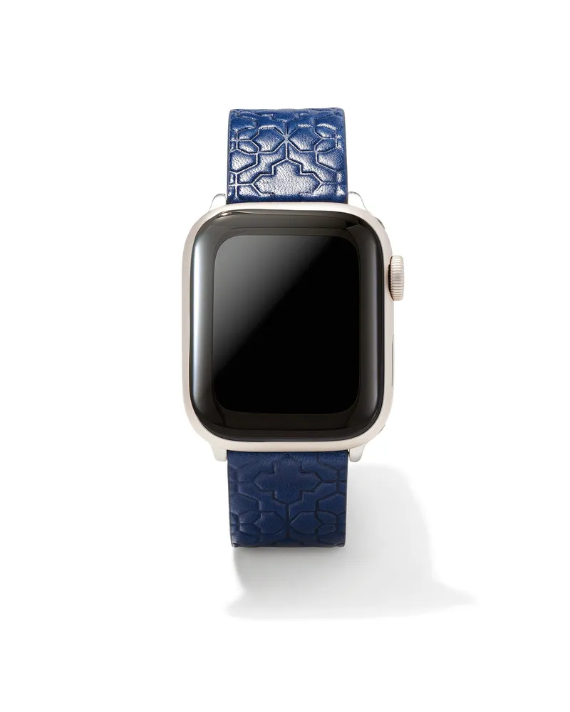 Filigree Navy Leather Watch Band with Stainless Steel